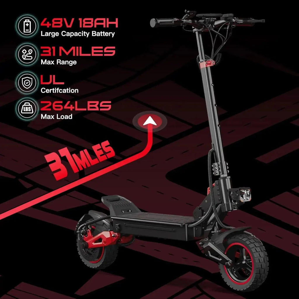 1600W Motor Adult J15 Electric Scooter Top Speed 32MPH, 48V18AH, 11 - inch Off - Road Tires Sport Folding eScooter For Commuting - PureGlamSpin