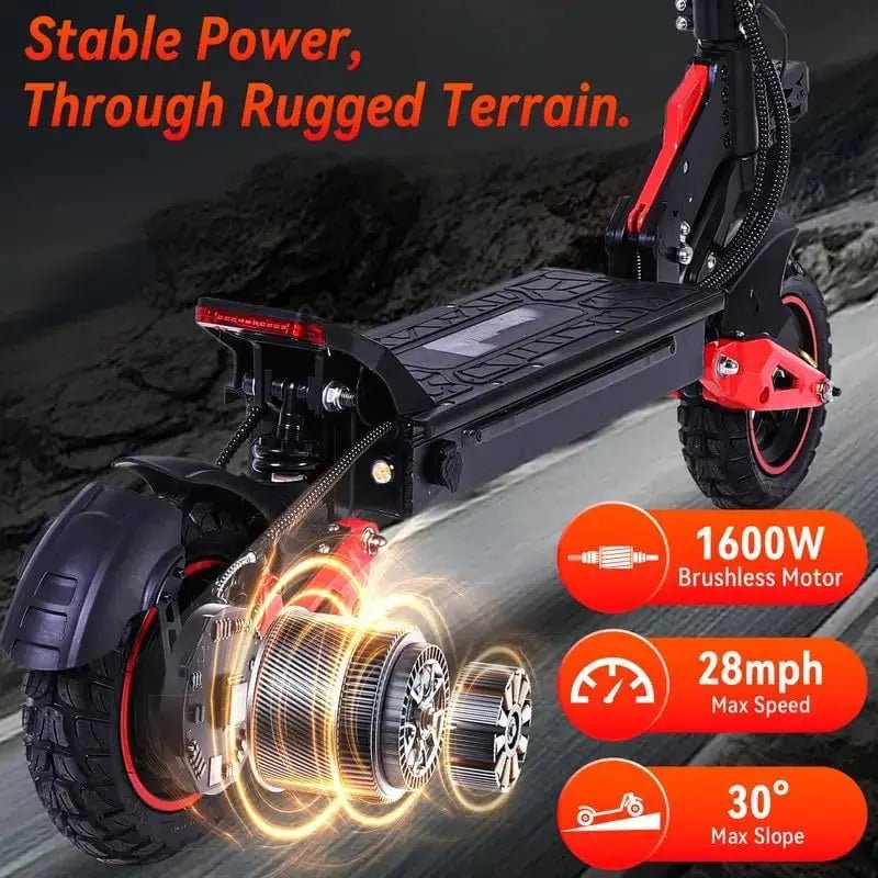 1600W Motor Adult J15 Electric Scooter Top Speed 32MPH, 48V18AH, 11 - inch Off - Road Tires Sport Folding eScooter For Commuting - PureGlamSpin