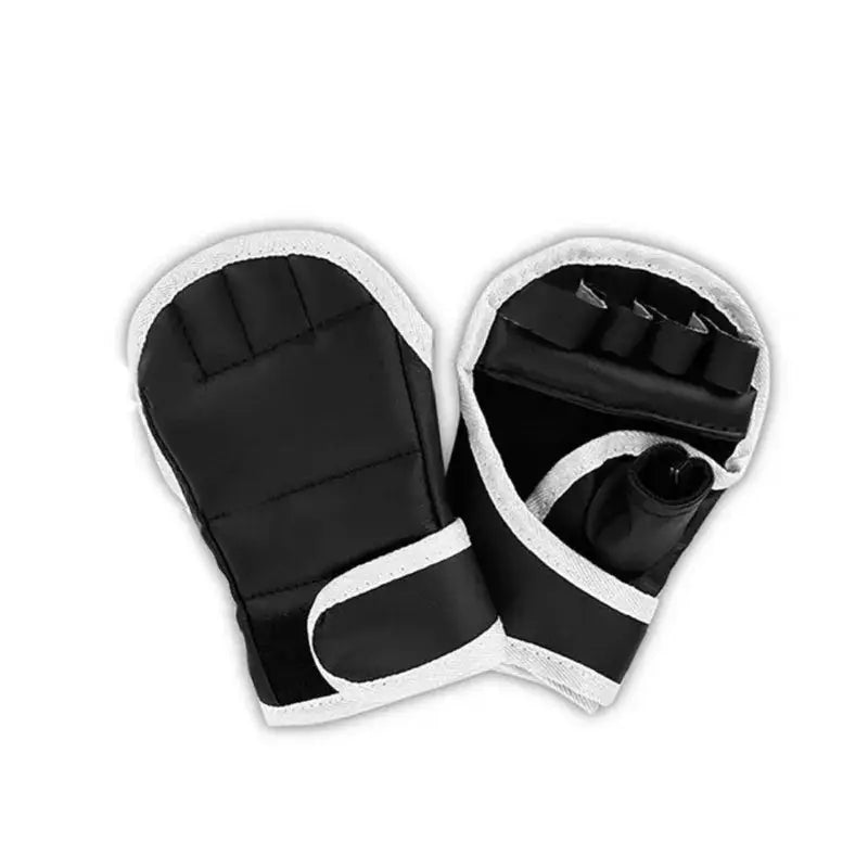 1Pair Black Half Finger Boxing Gloves PU Leather Fighting Kick Boxing Gloves Karate Muay Thai Training Workout Gloves Kids Men - KC’s Way‼️🥊