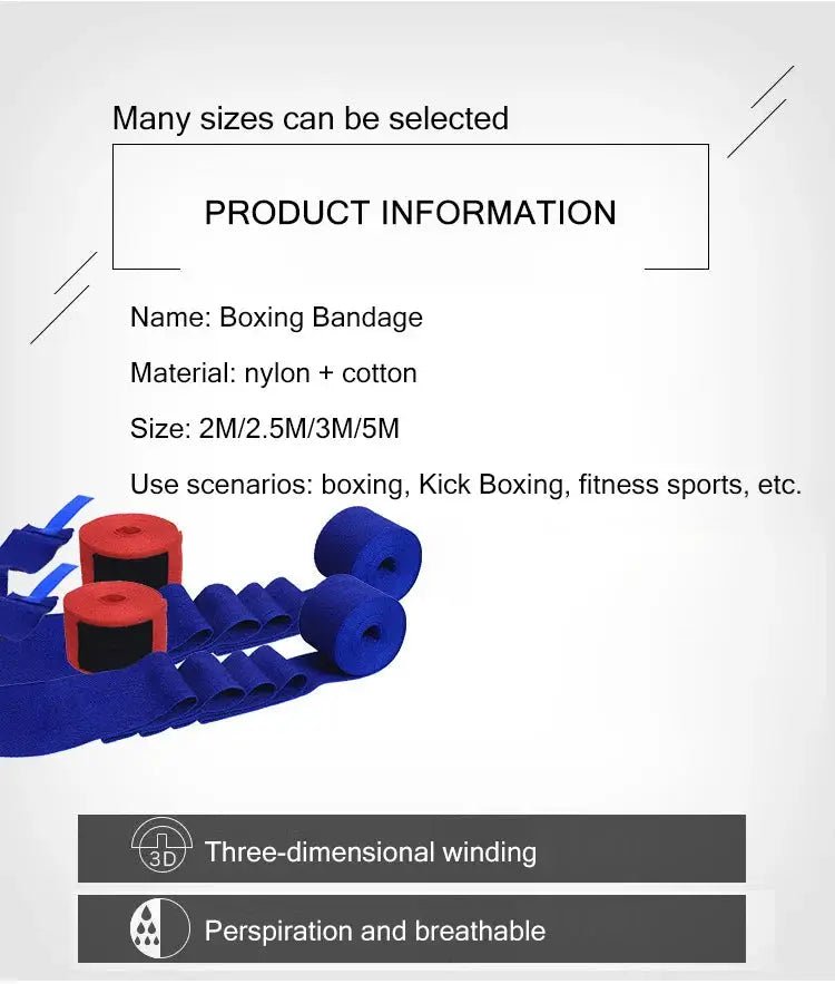 2PCS 1.5/2/3/5M Boxing Training Bandages Cotton Sports Bandages Sanda Kick Boxing Mma Hand Gloves Wraps Belt Boxing Sports Strap - KC’s Way‼️🥊