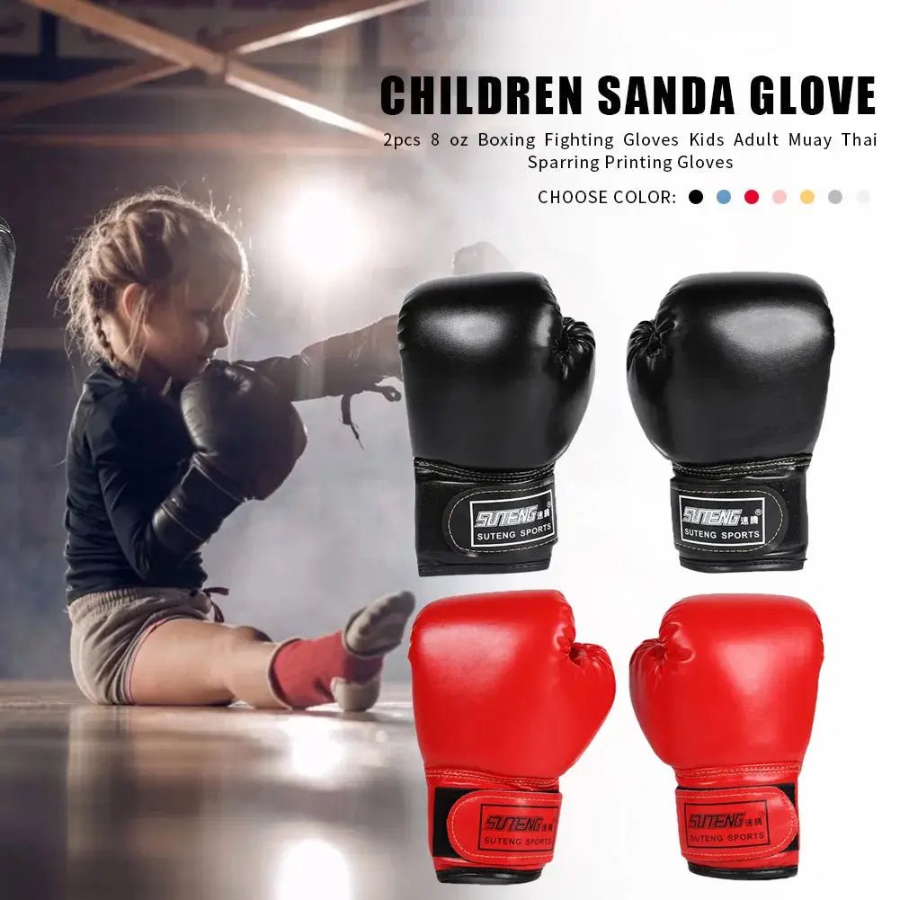 2Pcs Kids Boxing Gloves Children Punch Training Sparring Kickboxing Fighting Fitness Mitts Hitting Hand Protector Blue Black Red - KC’s Way‼️🥊