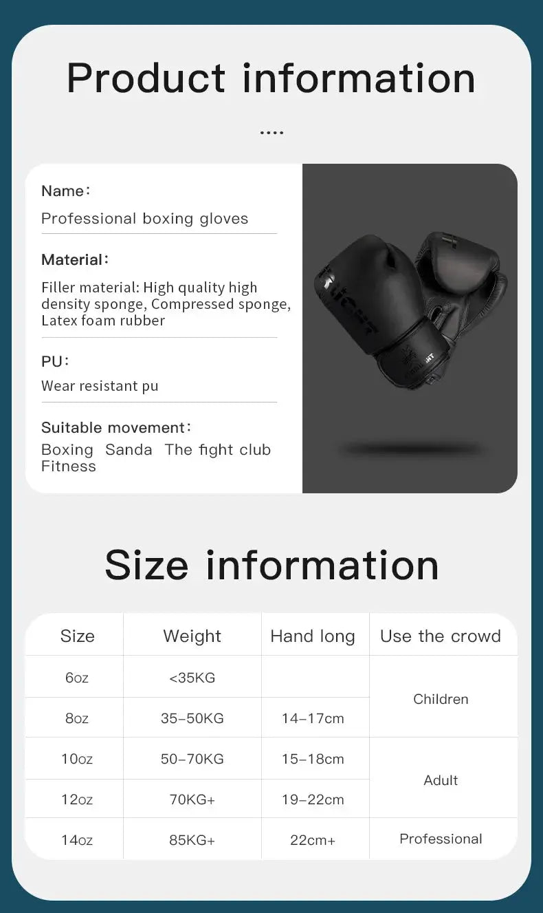 8/10/12/14/16oz Boxing Gloves Professional Adult Sanda Muay Thai Fighting Gloves Men and Women Training Sandbag Free Fight MMA - KC’s Way‼️🥊