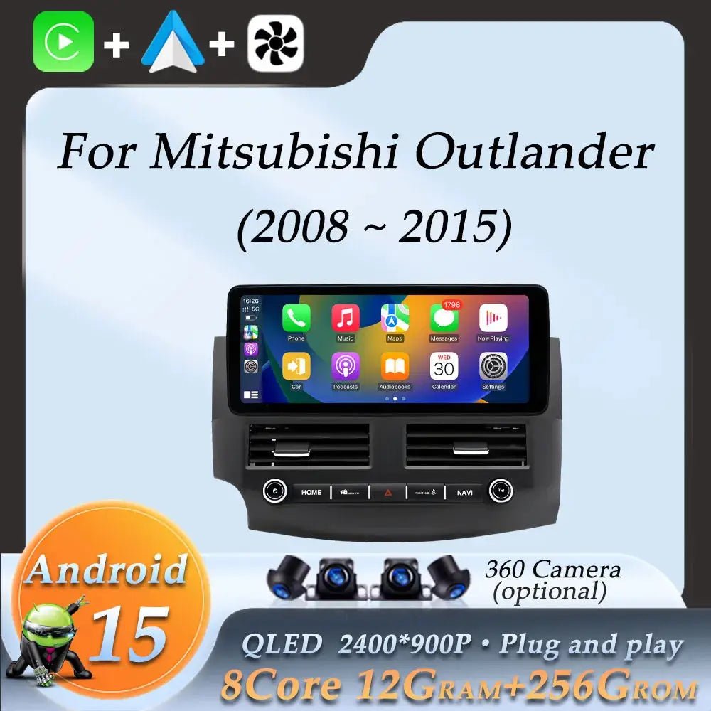 Android 15 for Mitsubishi Outlander 2008 - 2015 Car Radio Multimedia Video Audio Player Wireless CarPlay DSP Stereo GPS Navi BT - PureGlamSpin