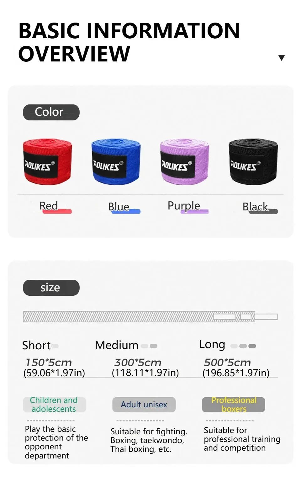 AOLIKES 1.5M 3M 5M Boxing Bandage Muay Thai Wrist Wraps Combat Protect Boxing Sport Kickboxing Hand Wrap Training Competition - KC’s Way‼️🥊