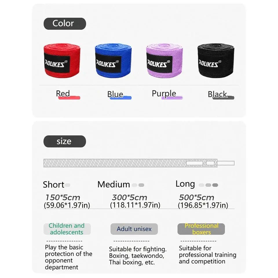 AOLIKES 1.5M 3M 5M Boxing Bandage Muay Thai Wrist Wraps Combat Protect Boxing Sport Kickboxing Hand Wrap Training Competition - KC’s Way‼️🥊