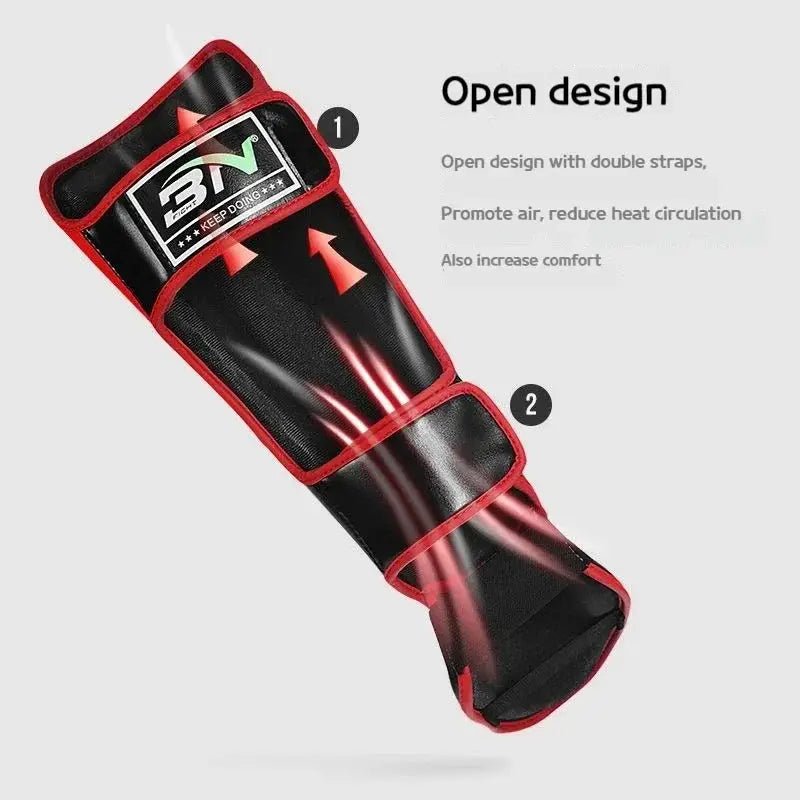 BN 1 Pair MMA Boxing Muay Thai Shin Guards Kickboxing Leg Support Shield Equipment Karate Ankle Foot Protection - KC’s Way‼️🥊