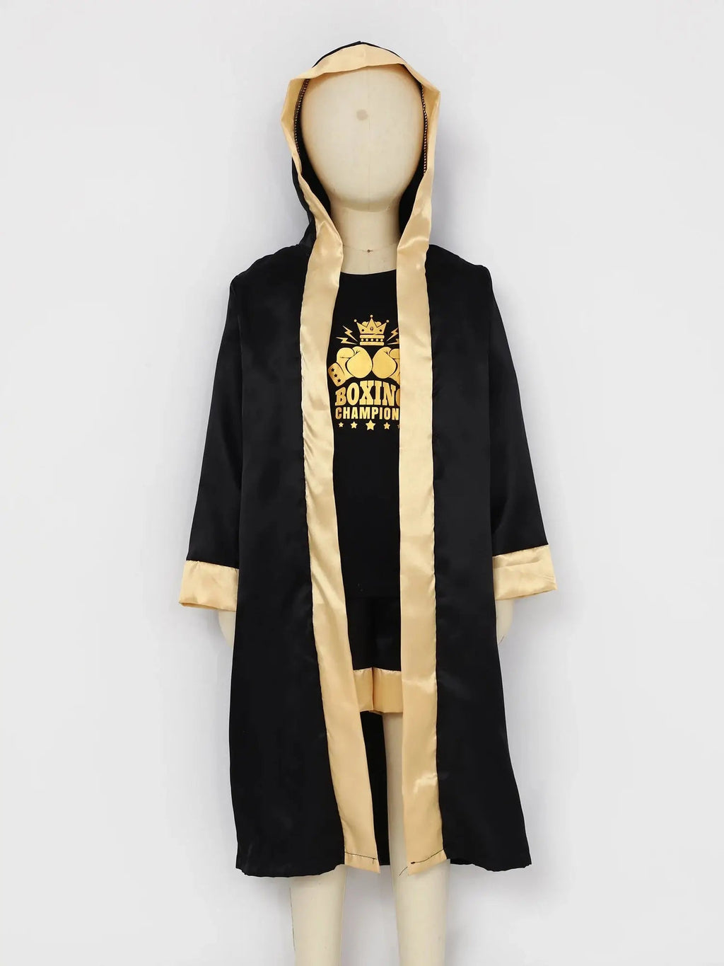 Boys Girls Boxing Outfit Costume Kickboxing Hooded Cloak Top Shorts And Hooded Outwear Gloves Halloween Grappling Muay Thai Set - KC’s Way‼️🥊