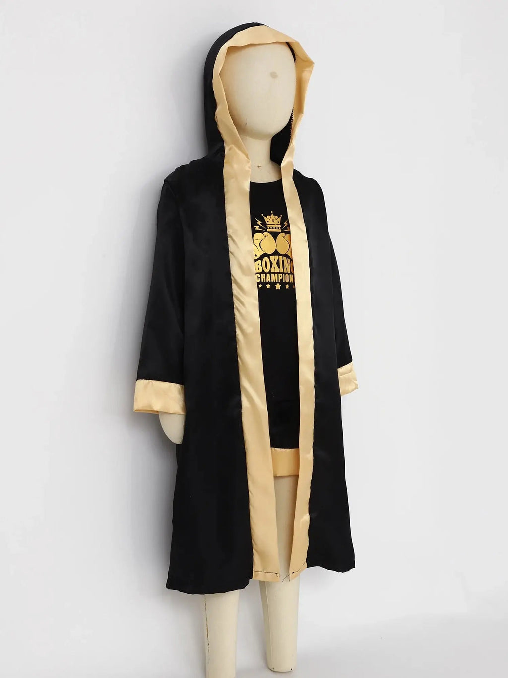 Boys Girls Boxing Outfit Costume Kickboxing Hooded Cloak Top Shorts And Hooded Outwear Gloves Halloween Grappling Muay Thai Set - KC’s Way‼️🥊