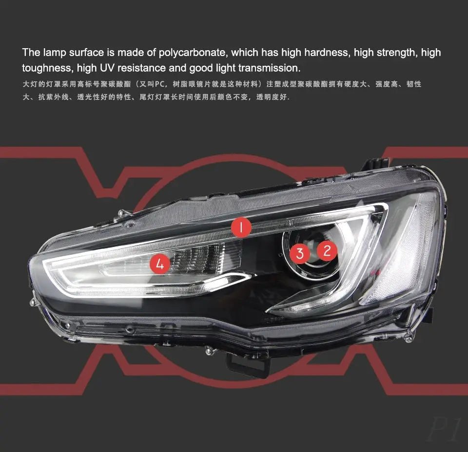 Car For Mitsubishi Lancer EX 2008 - 2016 Headlights DRL Hella LED Bi Xenon Bulb Fog Lights Car Accessory Lancer Head Lamp - PureGlamSpin