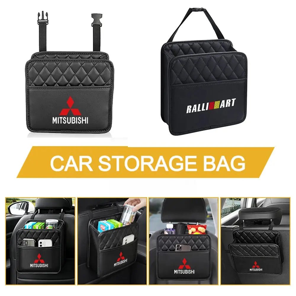 Car Seat Leather Hanging Storage Bag Sundry Organizer Box Auto Stowing Interior Accessories For MITSUBISHI Ralliart Lancer Asx - PureGlamSpin