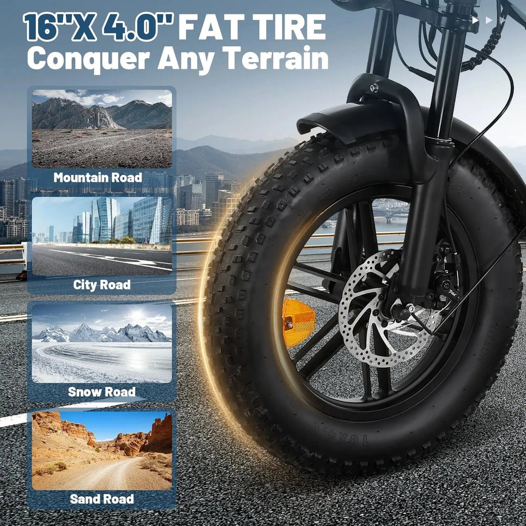Electric Bike for Adults, 16" Fat Tire Ebike, 500W 20MPH Electric Bicycle, 36V 10.4Ah, E Bike UL2849 - PureGlamSpin