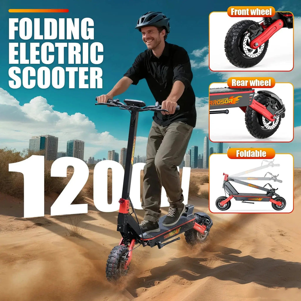 Electric Scooter Adults, 34 Miles Long Range, 28 Mph Max Speed, 11" Off - Road Tires,48V 13AH Big Battery,1200 Motor, Dual Braking - PureGlamSpin