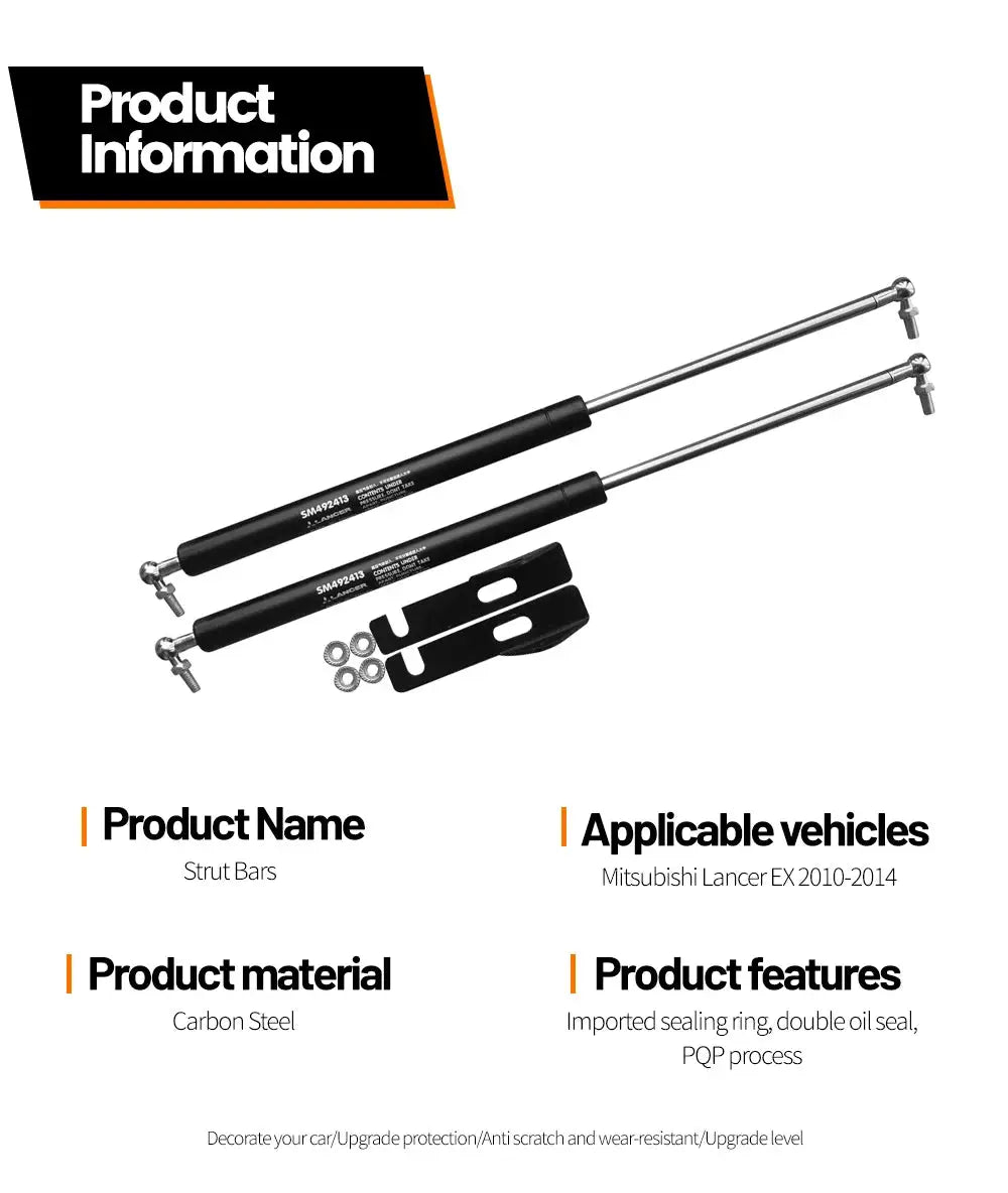 Front Bonnet Hood Strut For Mitsubishi Lancer EX 2010 - 2014 2pcs Lift Support Bars Gas Spring Dampers Engine Cover Rod 2012 2013 - PureGlamSpin