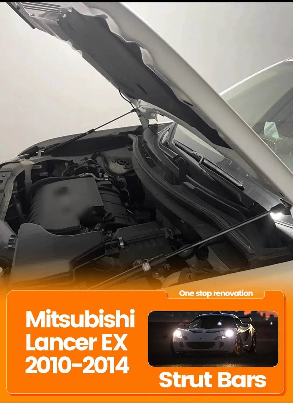 Front Bonnet Hood Strut For Mitsubishi Lancer EX 2010 - 2014 2pcs Lift Support Bars Gas Spring Dampers Engine Cover Rod 2012 2013 - PureGlamSpin