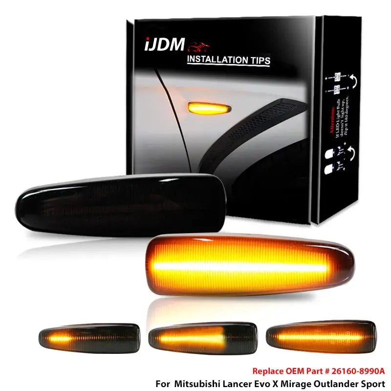 iJDM Sequential Blink Amber LED Side Marker Light For Mitsubishi Lancer Evo X Mirage Outlander Sport,Replace OEM Sidemarkers 12v - PureGlamSpin
