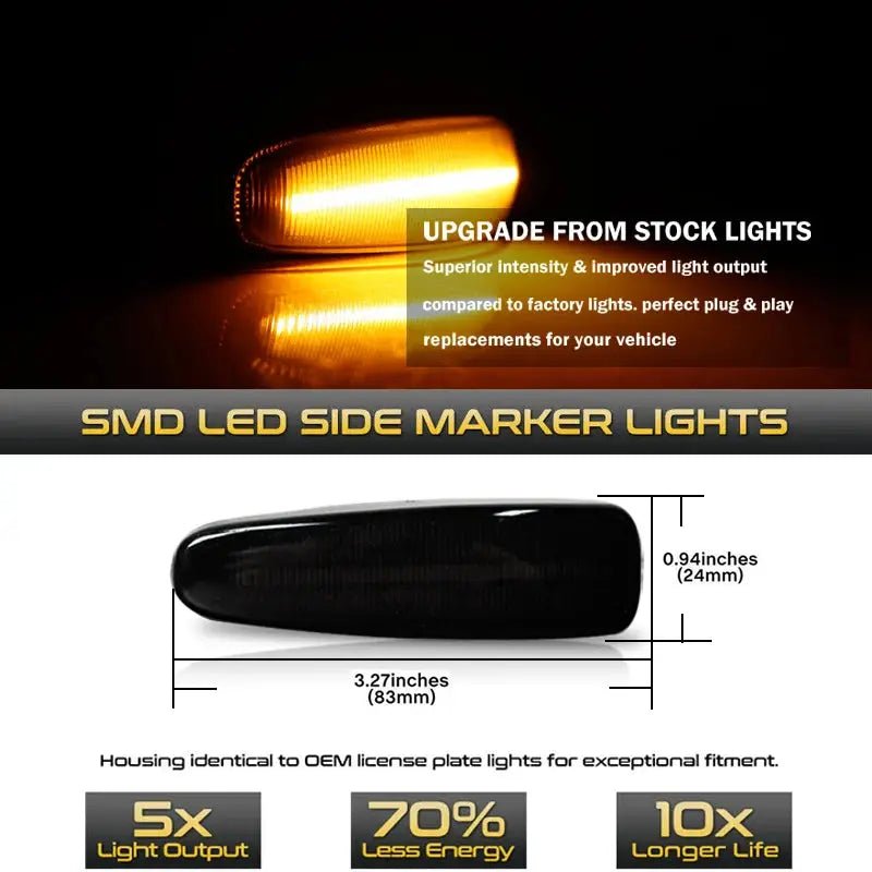 iJDM Sequential Blink Amber LED Side Marker Light For Mitsubishi Lancer Evo X Mirage Outlander Sport,Replace OEM Sidemarkers 12v - PureGlamSpin