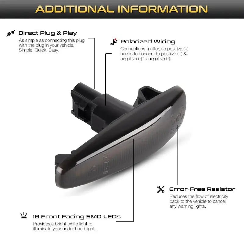 iJDM Sequential Blink Amber LED Side Marker Light For Mitsubishi Lancer Evo X Mirage Outlander Sport,Replace OEM Sidemarkers 12v - PureGlamSpin