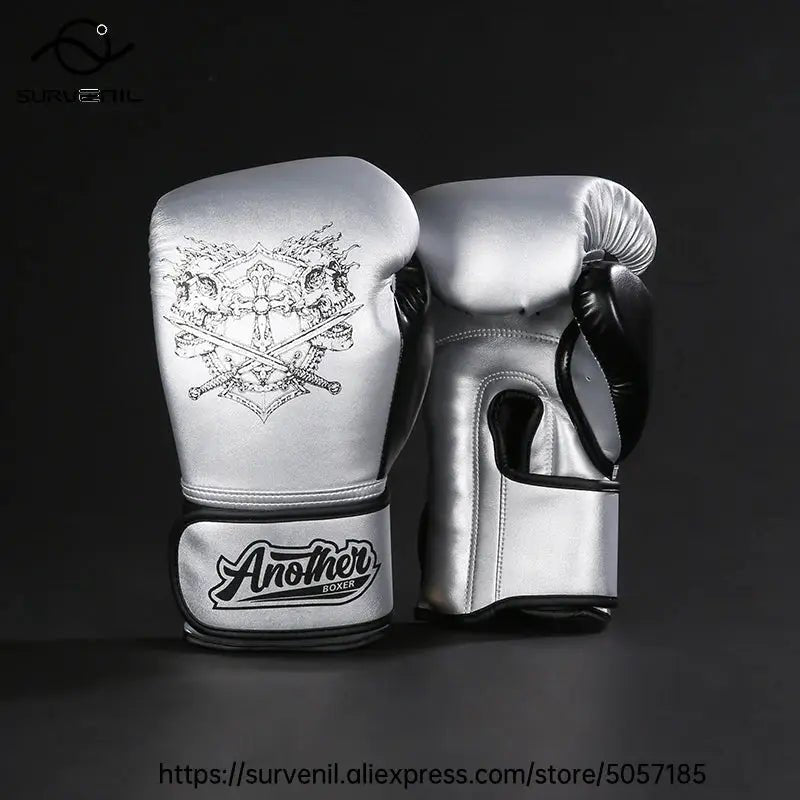 Kick Boxing Gloves 10/12/14oz/16oz PU Leather Professional Muay Thai MMA Kickboxing Glove Silver Sandbag Punch Training Gear - KC’s Way‼️🥊