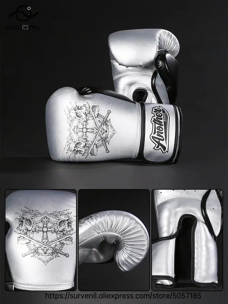 Kick Boxing Gloves 10/12/14oz/16oz PU Leather Professional Muay Thai MMA Kickboxing Glove Silver Sandbag Punch Training Gear - KC’s Way‼️🥊