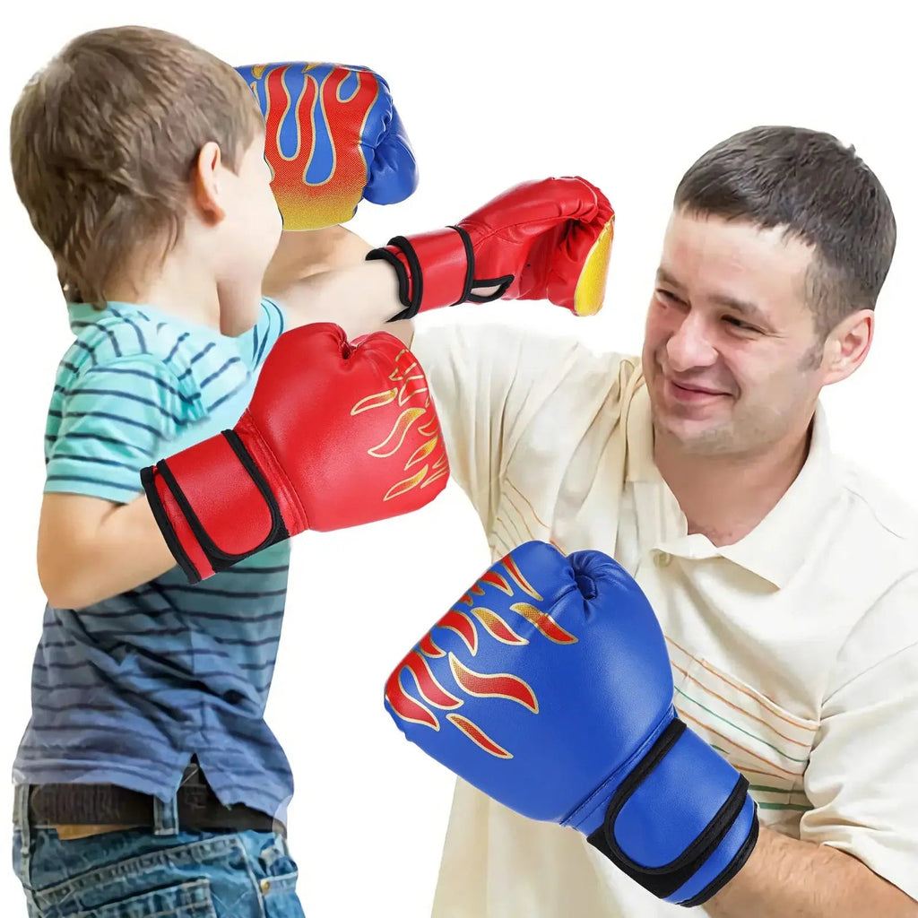 Kids Boxing Gloves Punch Training Adjustable Kickboxing Fighting Exercise Fitness Mitts Glove Hand Protector Blue - KC’s Way‼️🥊
