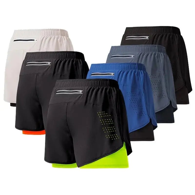 Men's Running Shorts Quick - drying Fitness Black Double Layer Shorts Men New Sport Workout Training Bodybuilding Short Pants - KC’s Way‼️🥊