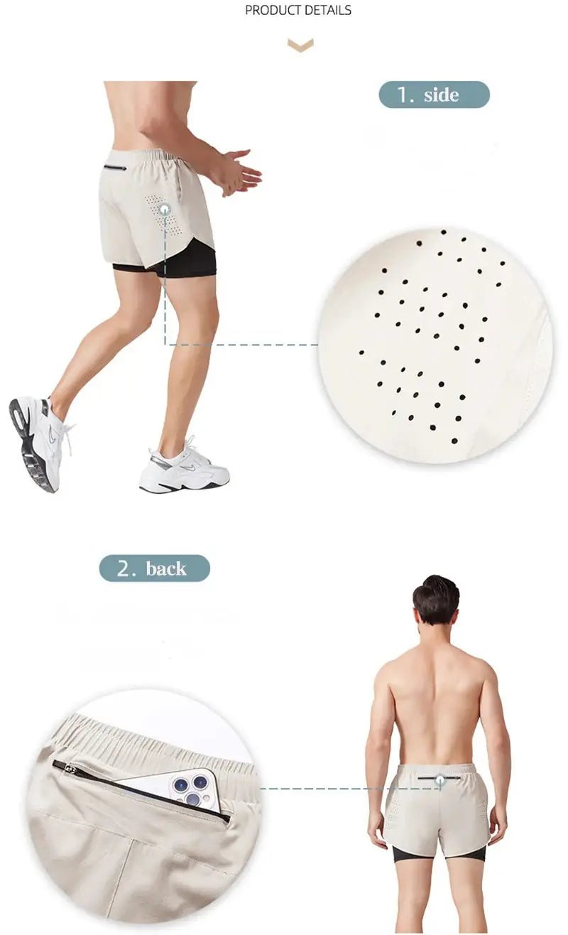 Men's Running Shorts Quick - drying Fitness Black Double Layer Shorts Men New Sport Workout Training Bodybuilding Short Pants - KC’s Way‼️🥊