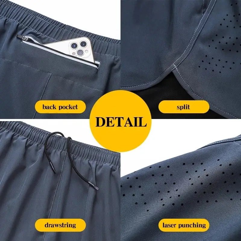 Men's Running Shorts Quick - drying Fitness Black Double Layer Shorts Men New Sport Workout Training Bodybuilding Short Pants - KC’s Way‼️🥊