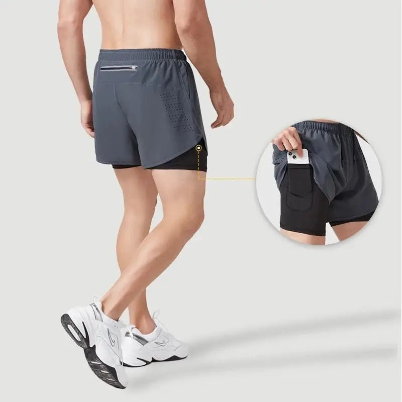 Men's Running Shorts Quick - drying Fitness Black Double Layer Shorts Men New Sport Workout Training Bodybuilding Short Pants - KC’s Way‼️🥊