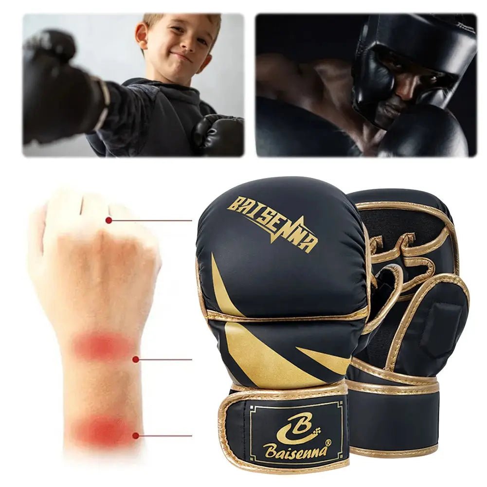Professional MMA Boxing Gloves Half Finger Sandbag Karate Muay Thai Training Gloves PU Adult Kids Thickened Boxing Equipment - KC’s Way‼️🥊
