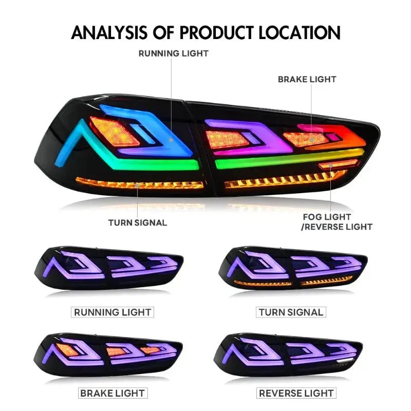 RGB LED Tail Lights For Mitsubishi Lancer 2009 2010 - 2021, DRL Rear Lamps - PureGlamSpin