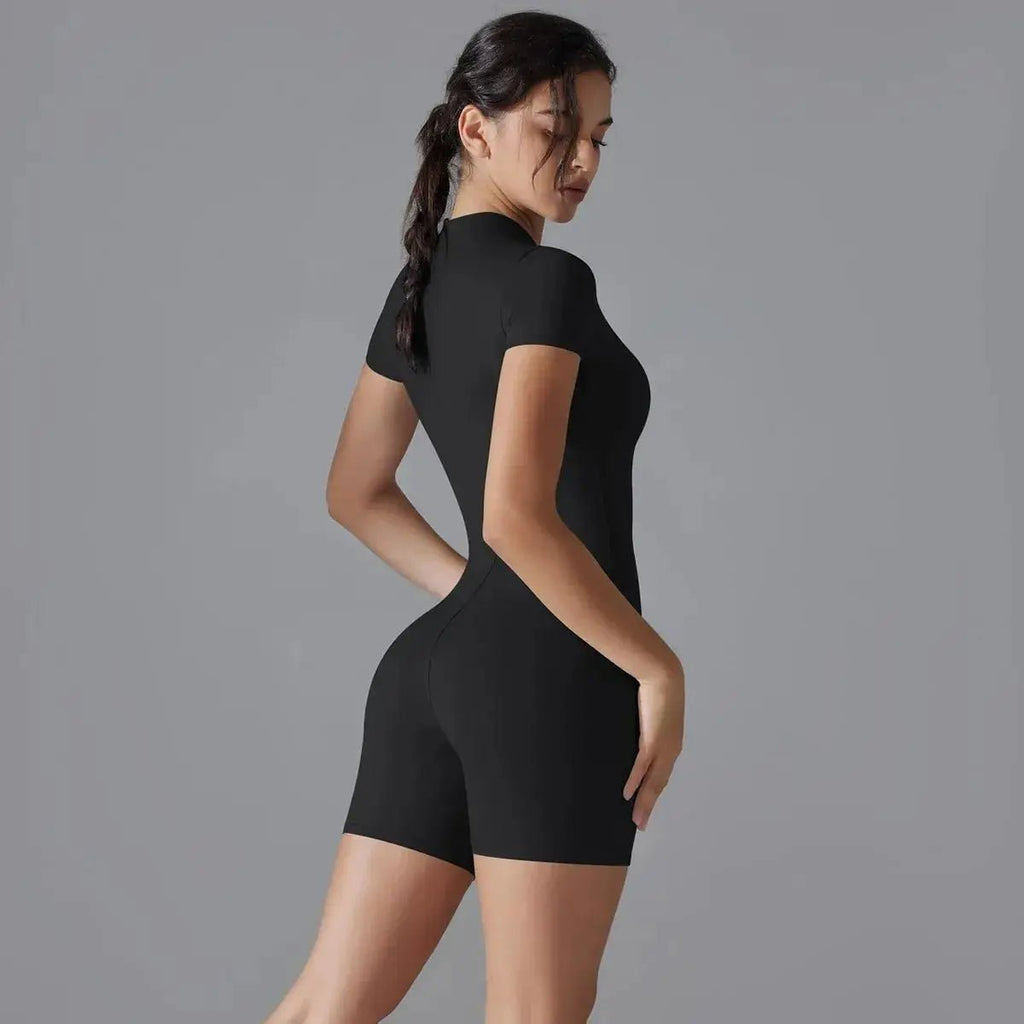 Yoga suit women's jumpsuit summer zipper short sleeved shorts yoga jumpsuit women's dance fitness tight fitting sports jumpsuit - KC’s Way‼️🥊