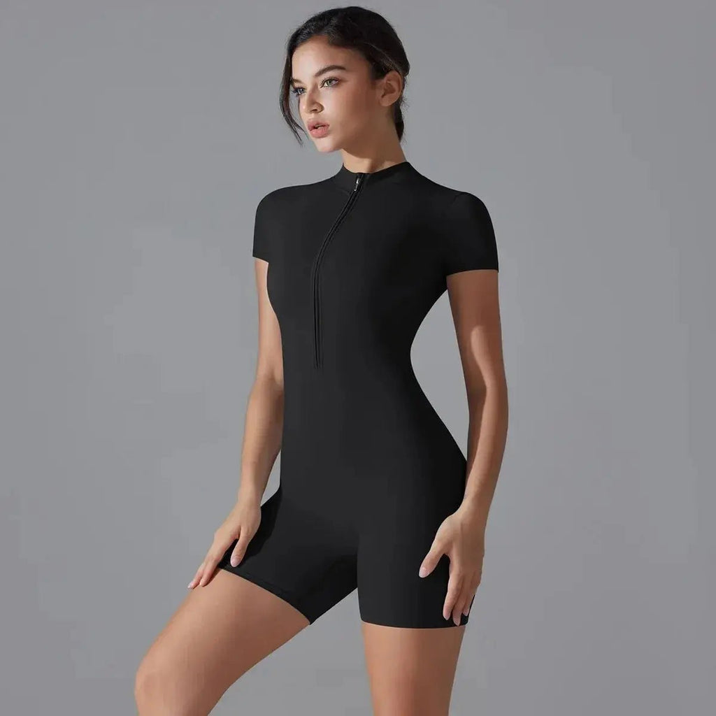 Yoga suit women's jumpsuit summer zipper short sleeved shorts yoga jumpsuit women's dance fitness tight fitting sports jumpsuit - KC’s Way‼️🥊